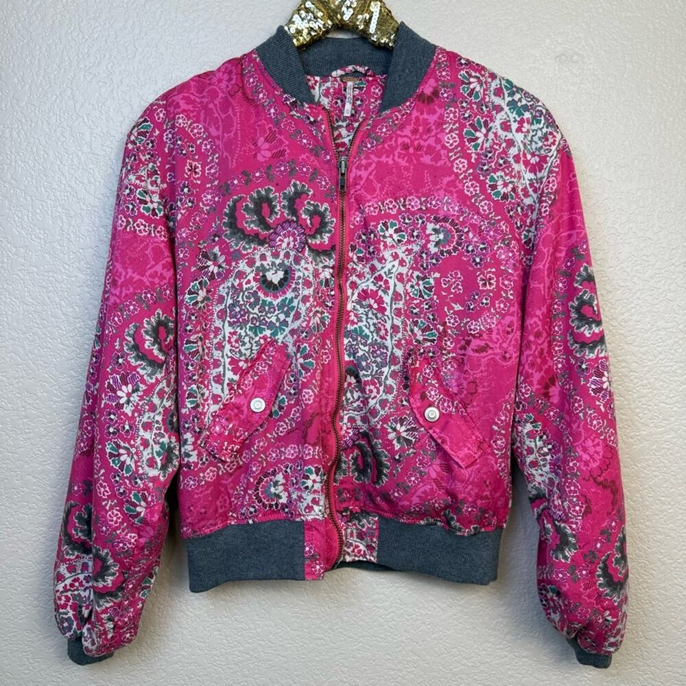 Free People • Pink Paisley Bomber Jacket